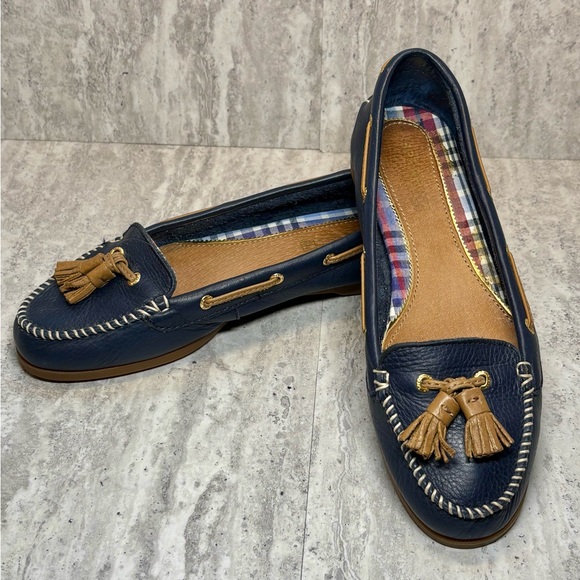 Sperry Top Sider Women's Navy Blue Leather Tassel Slip On Loafers Flats 6M - Picture 3 of 11